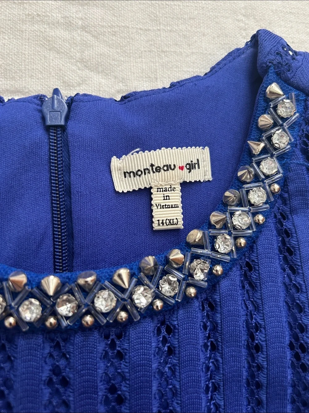 Kids Monteau Royal Blue Jeweled Neck Fit-and-Flare Dress